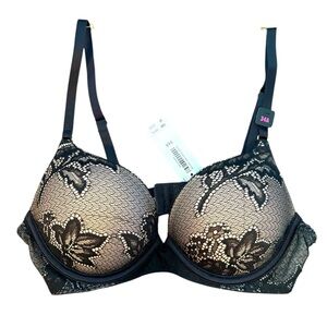 La Senza Black and Cream Hello Sugar Plunge Bra 34A NWT